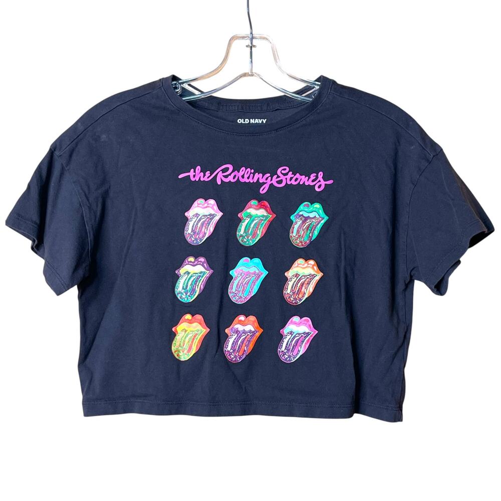 Rolling Stones Cropped Graphic Tee Youth Large Black Band Shirt